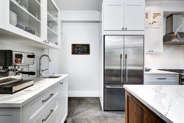 New modern beautiful kitchen recently installed in a house in Westmount, Montreal