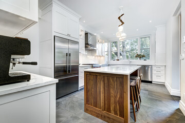 New modern beautiful kitchen recently installed in a house in Westmount, Montreal
