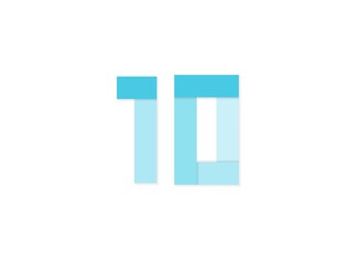 10 number, vector logo, paper cut desing font made of blue color tones .Isolated on white background. Eps10 illustration