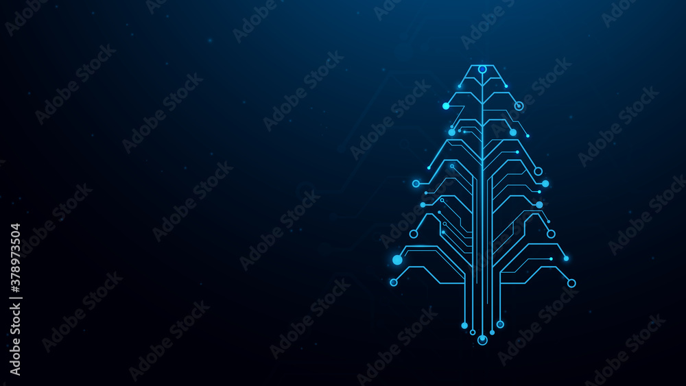 Poster christmas tree in circuit network digital technology electronic concept. vector illustration