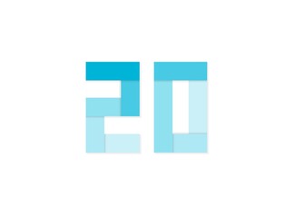 20 number, vector logo, paper cut desing font made of blue color tones .Isolated on white background. Eps10 illustration