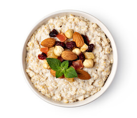 prepared oatmeal with fruits and berries