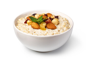 prepared oatmeal with fruits and nuts