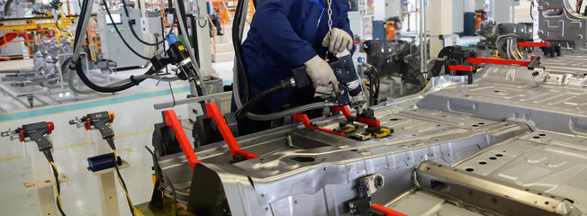 Line for the production of cars with unfinished cars in a row