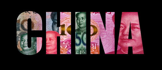 China RMB banknotes, Yuan. Money texture of macro shots. Isolated.