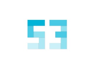 Fototapeta premium 53 number, vector logo, paper cut desing font made of blue color tones .Isolated on white background. Eps10 illustration