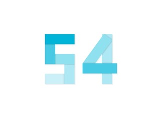 54 number, vector logo, paper cut desing font made of blue color tones .Isolated on white background. Eps10 illustratio5