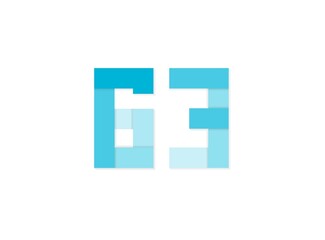 63 number, vector logo, paper cut desing font made of blue color tones .Isolated on white background. Eps10 illustratio5