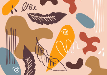  Cute abstract backgrounds. Hand drawn various shapes and doodle objects. Contemporary modern trendy vector illustrations. Every background is isolated. Pastel colors.