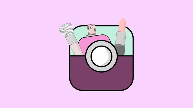blogger's tools. Women's handbag with cosmetics. Colorful vector illustration in sketch style. For fashion, beauty and mobile applications. video illustration.