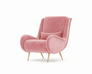 3d rendering of an Isolated pink salmon red modern mid century lounge armchair	 - obrazy, fototapety, plakaty
