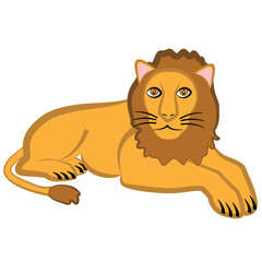 A young lion is resting in a lying position.