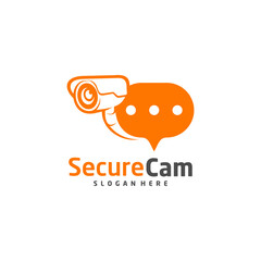 CCTV Camera with chat icon Logo Design Vector Template, Concept Symbol
