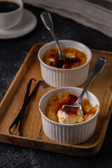 Creme brulee. French vanilla cream dessert with caramelised sugar.