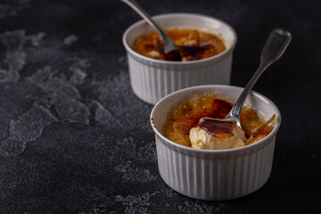 Creme brulee. French vanilla cream dessert with caramelised sugar.