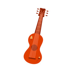 Obraz na płótnie Canvas Acoustic guitar. Small wooden ukulele. Cartoon vector