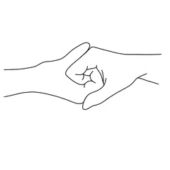 touching hands. thin line drawing black hands . Vector illustration