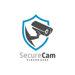 CCTV Camera with Shield icon Logo Design Vector Template, Concept Symbol