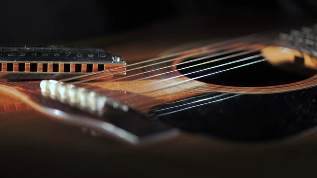 Acoustic guitar with country blues harmonica