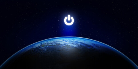 Earth Hour, Ecology and Environment Concept : Blue planet earth in the space with electric power...