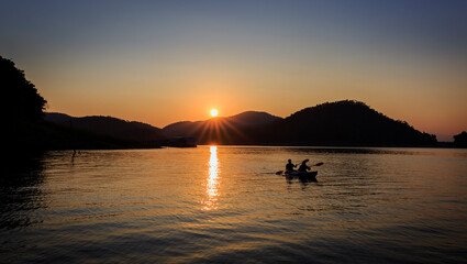 Sunser at Mae Ngad Dam and Reservoir in Mae Taeng district, Chiang Mai Province, Thailand.