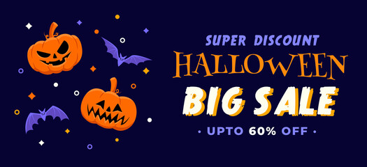 Halloween illustration for big sale discount banner in flat design