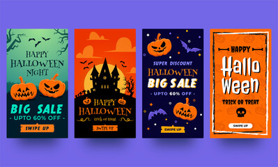 Halloween instagram stories collection. Templates in flat design
