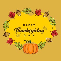 Bright Yellow Happy Thanksgiving Greeting Card Vector Template