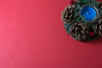 christmas decoration on red background