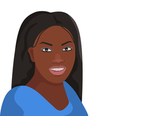 vector illustration, portrait of a young black girl. Smiling woman