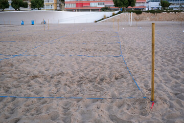 Poniente beach in Benidorm at sunrise. Empty beach and space divided into plots due to Coronavirus