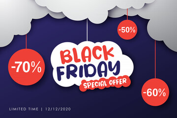 Black friday sale design hanging shape  in the clouds