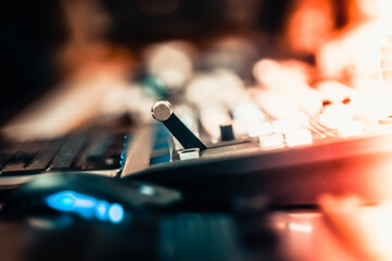 Close up Audio and Video Editing Machine for Editing worker. Selective focus