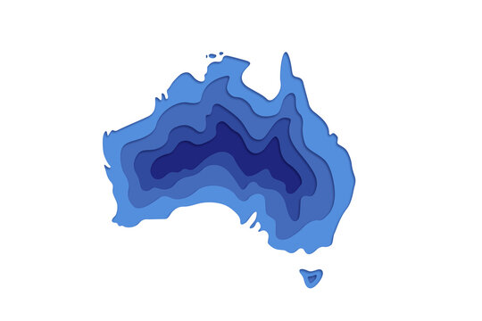 Australia Continent Outline, Shades Of Blue Paper Cut Out Effect