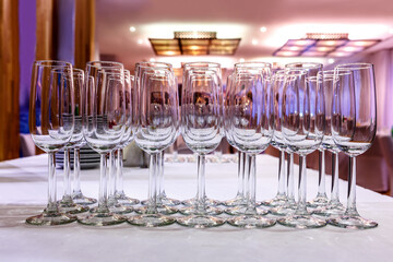 Empty glass glasses for sparkling wine