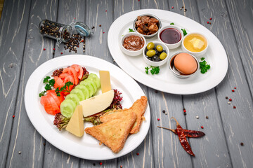 Turkish breakfast on a wooden table