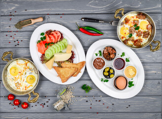 Turkish breakfast on a wooden table