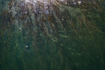 aerial view of a couple cold water swimming in UK coastal waters