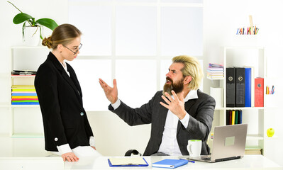 Being successful. colleagues brainstorming in talk chatting. explain ideas at workplace. business colleagues in modern office. mentor coach speaking to assistant. woman and man discuss work issues