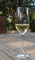 Champagne in glass on outdoor table