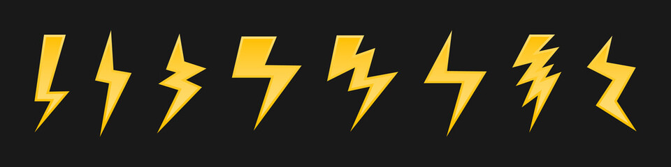 Lightning vector set . Simple icon storm or thunder and lightning strike.