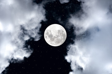 Fototapeta na wymiar Full moon with white cloud and stars on the sky.