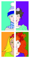 Four seasons and a young woman. Vector illustration. isolated on white