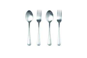 Isolated Spoon and Fork Silver ware is a kitchen utensil on a white background.
