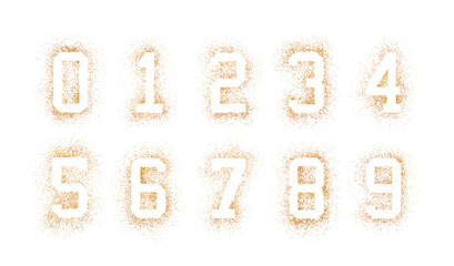 Golden numbers made of glitter isolated on white background
