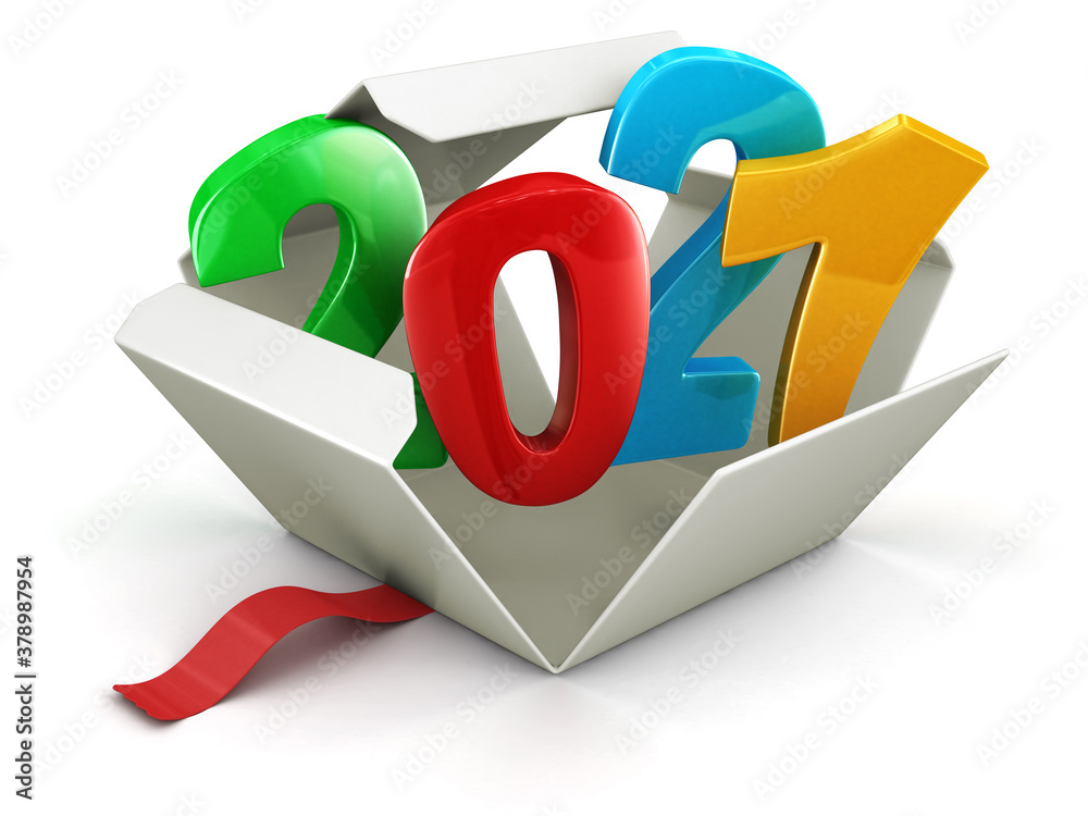 Poster open package with 2021. image with clipping path