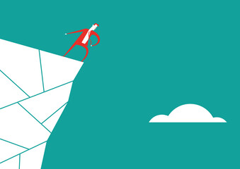 Businessman on the edge of a risk. Flat vector illustration.