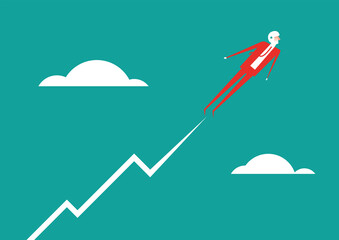Businessman going up. Flat vector illustration.