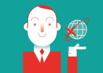 Businessman showing a pie chart. Flat vector illustration.