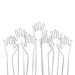 Vector hands up, Simple line drawing black and white. Hand drawn illustration